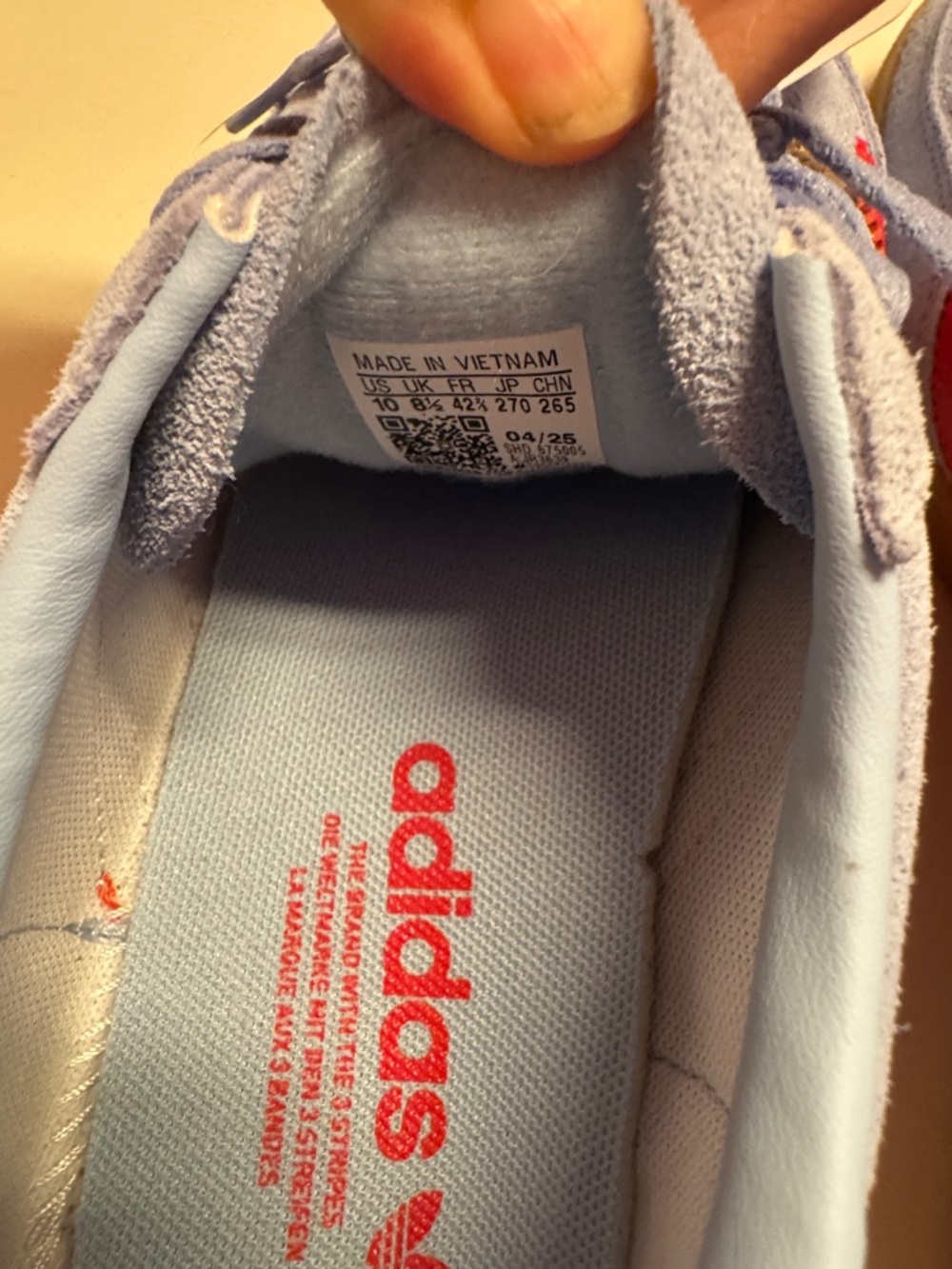 Women Adidas Light Blue Suede Sneakers with Red Stripes and Gum Sole - Picture 3 of 5